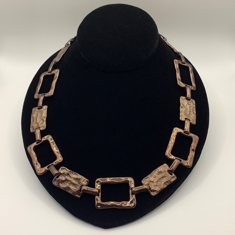 Brown Metallic Rectangular Chain Necklace - image 1